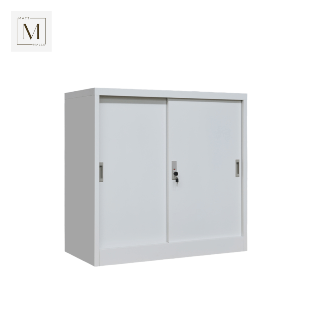 ตู้เอกสารเหล็กบานเลื่อน MATTMALLS รุ่น M-FC-M1 สีขาว ทึบเตี้ย 85 ซม.